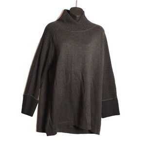 Akini Sweater Womens 1X Gray Cotton Blend Pullover Cuffed Sleeve Tunic lagenlook